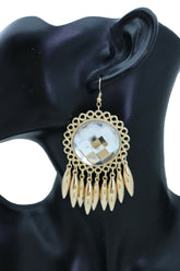 Women Earrings Set Hook Fashion Jewelry Gold Shiny Sun Flower Charm Bling Style